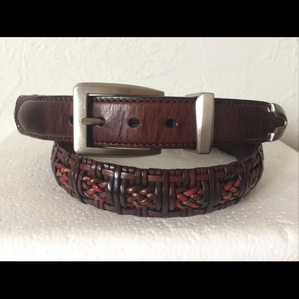 Brighton Belt Leather Braided Brown Woven Silvertone Buckle Womans Sz 34